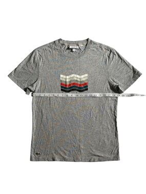 Lacoste Regular Fit Gray Short Sleeve Crewneck Tee with Multi-Stripe Chest